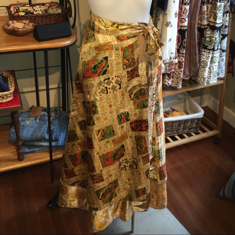 Double Layer Silk Printed Wrap Skirt